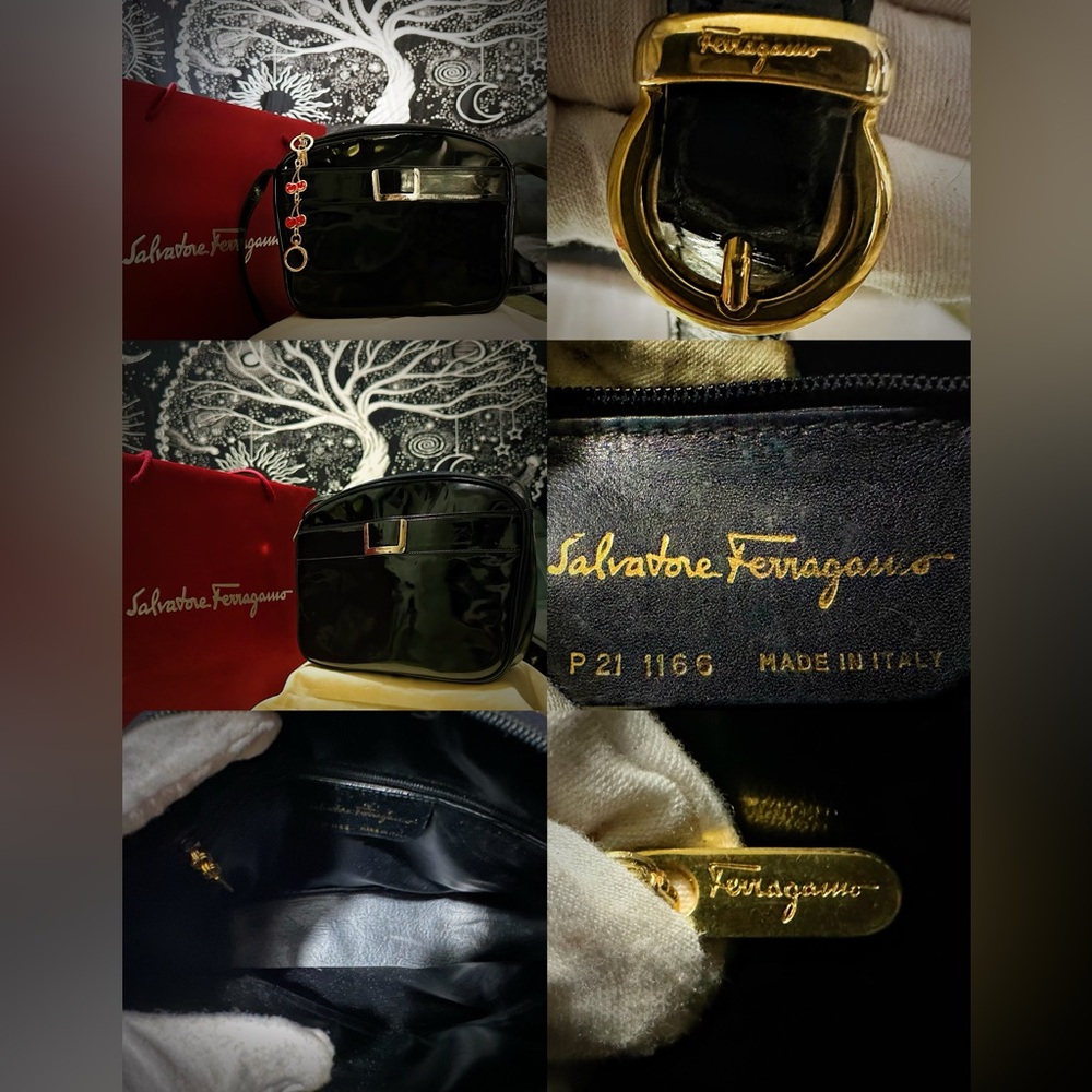 Authentic vintage Salvatore Ferragamo Glossy Black Crossbody Bag make offer - Picture 3 of 16